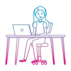 young woman at desk with laptop