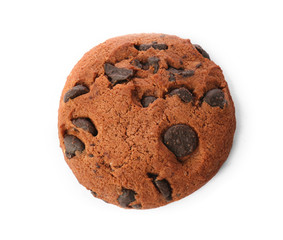 Tasty chocolate cookie on white background