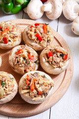 Champignon caps stuffed with minced meat