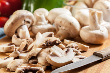 Fresh sliced white mushrooms