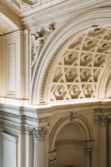 The architecture of Rome and the Italian style in stucco. Sights of the old town, tourist places. Street art, world heritage. Miracle of light. Carved columns and capitals