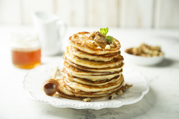 Pancakes with honey and nuts
