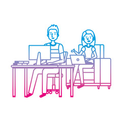 couple working in the office and sofa