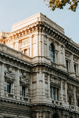 The architecture of Rome and the Italian style in stucco. Sights of the old town, tourist places. Street art, world heritage. Miracle of light. Carved columns and capitals
