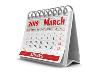Calendar -  March 2019  (clipping path included)