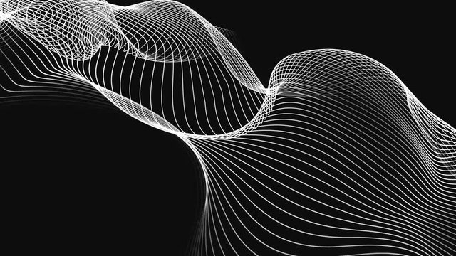 Animated 3d shape formed by white thin lines background loop