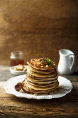 Pancakes with honey and nuts