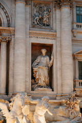 The Trevi fountain in Rome, a beautiful sight. Ancient architecture and sculpture. Art on the street, the most beautiful fountain in Europe