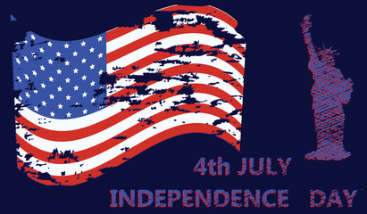 4 July - Independence Day - Grunge style - Statue of Liberty, American flag - art vector © istorsvetlana