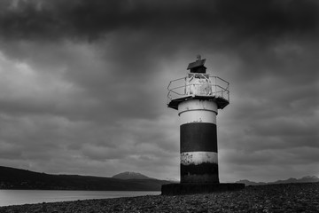 Rhu Lighthouse at Rhu Narrows in Gare Loch near Glasgow, Scotland.
