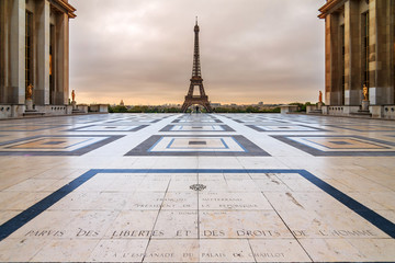 Beautiful view of the Eiffel tower seen from Trocadero square in Paris, France  