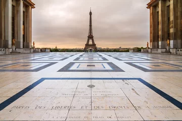 Poster Beautiful view of the Eiffel tower seen from Trocadero square in Paris, France   © dennisvdwater
