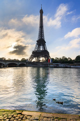 Beautiful view of the Eiffel tower at the river Seine in Paris, France
