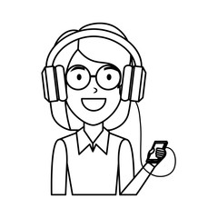beautiful woman with glasses and earphones