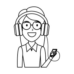 beautiful woman with glasses and earphones