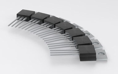 Isolated TO-220 MOSFET electronic package set 3d illustration