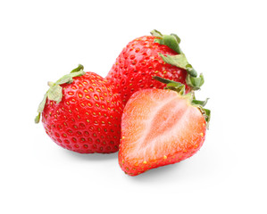 Ripe strawberries on white background