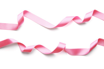 Pink ribbons on white background
