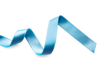 Blue ribbon on white background