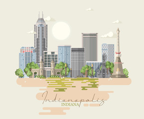 Indiana state. United States of America. Postcard from Indianapolis. Travel vector - 222125825