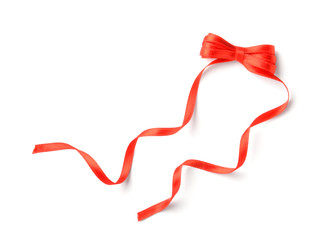 Beautiful bow made from red ribbon on white background
