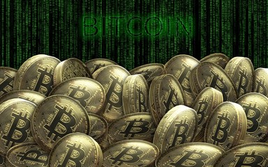 Fototapeta na wymiar Golden bitcoin digital currency, futuristic digital money, technology worldwide network concept. Virtual cryptocurrency. Futuristic digital money. Mining and blockchain technology.