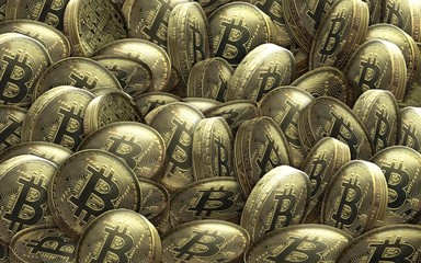 Fototapeta na wymiar Golden bitcoin digital currency, futuristic digital money, technology worldwide network concept. Virtual cryptocurrency. Futuristic digital money. Mining and blockchain technology.