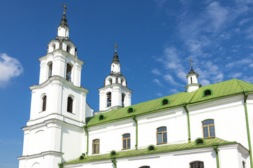 Fototapeta na wymiar Cathedral of holy spirit in Minsk - Church Of Belarus And Symbol Of Capital. Famous Landmark