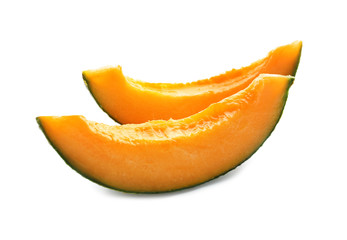 Fototapeta na wymiar Sliced ripe melon on white background