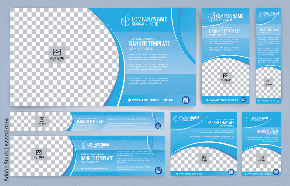 Wall mural blue web banners templates, standard sizes with space for photo, modern design