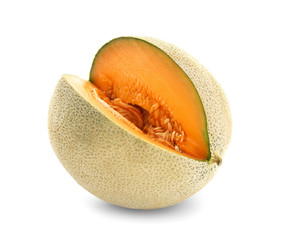Ripe cut melon on white background