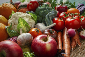 Autumn still life. Vegetables, fruits, herbs.