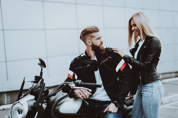 Man And Women Are Going For Ride. Bikers Concept.
