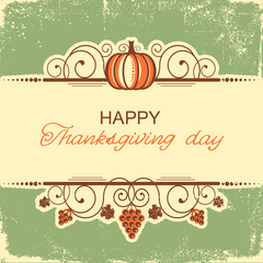 Happy Thanksgiving background with decorative vignettes and autumn ornates on old vintage paper - obrazy, fototapety, plakaty