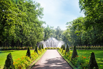 View of fountain in beautiful green park