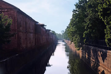 Fototapeta na wymiar Old ship canal on sunny day