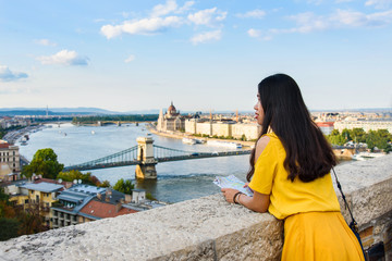 Fototapeta na wymiar Female enjoying Budapest view from the fortress