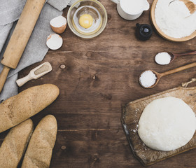 kneaded dough and ingredients for making bread