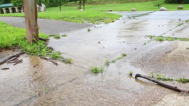 Rain runoff by an old boat lift