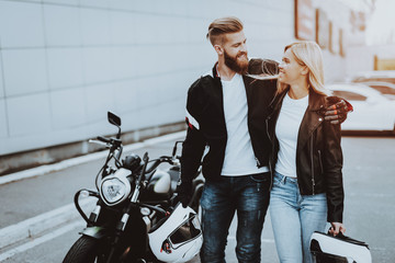 Man And Women Bikers. Motorcycle Ride Concept.