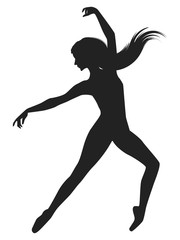 Fototapeta na wymiar Silhouette of dancer with long hair - isolated on white background - vector art.