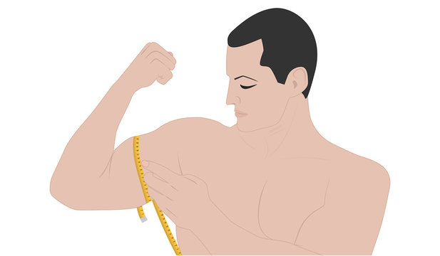 Athlete, strict, elegant, measures biceps on arm - isolated on white background - flat style - vector - Powered by Adobe