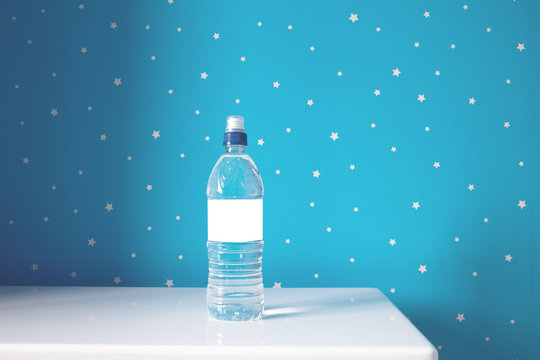 Plastic Bottle With Water In Blue Starry Kids Room
