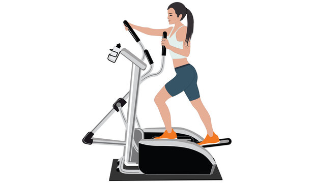 Woman on a stepper simulator - flat style - isolated on white background - art vector