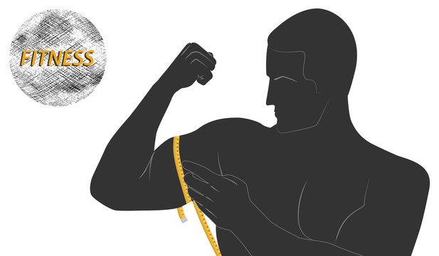 Silhouette athlete measuring tape muscles - emblem Fitness - flat style - isolated on white background - art vector