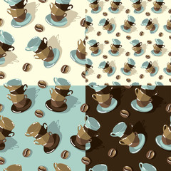 Coffee cups and coffee beans pattern