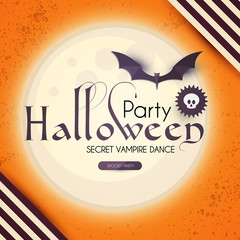 Halloween Party Design Template with Moon Light and Bat.