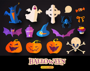 Halloween Cartoon Elements Set. Stickers.