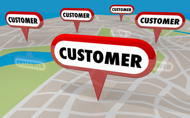 Customers Clients Prospects Leads Locations Map Pins 3d Illustration