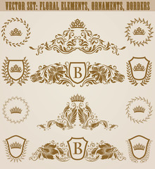 Set of golden monograms with floral elements for page, web